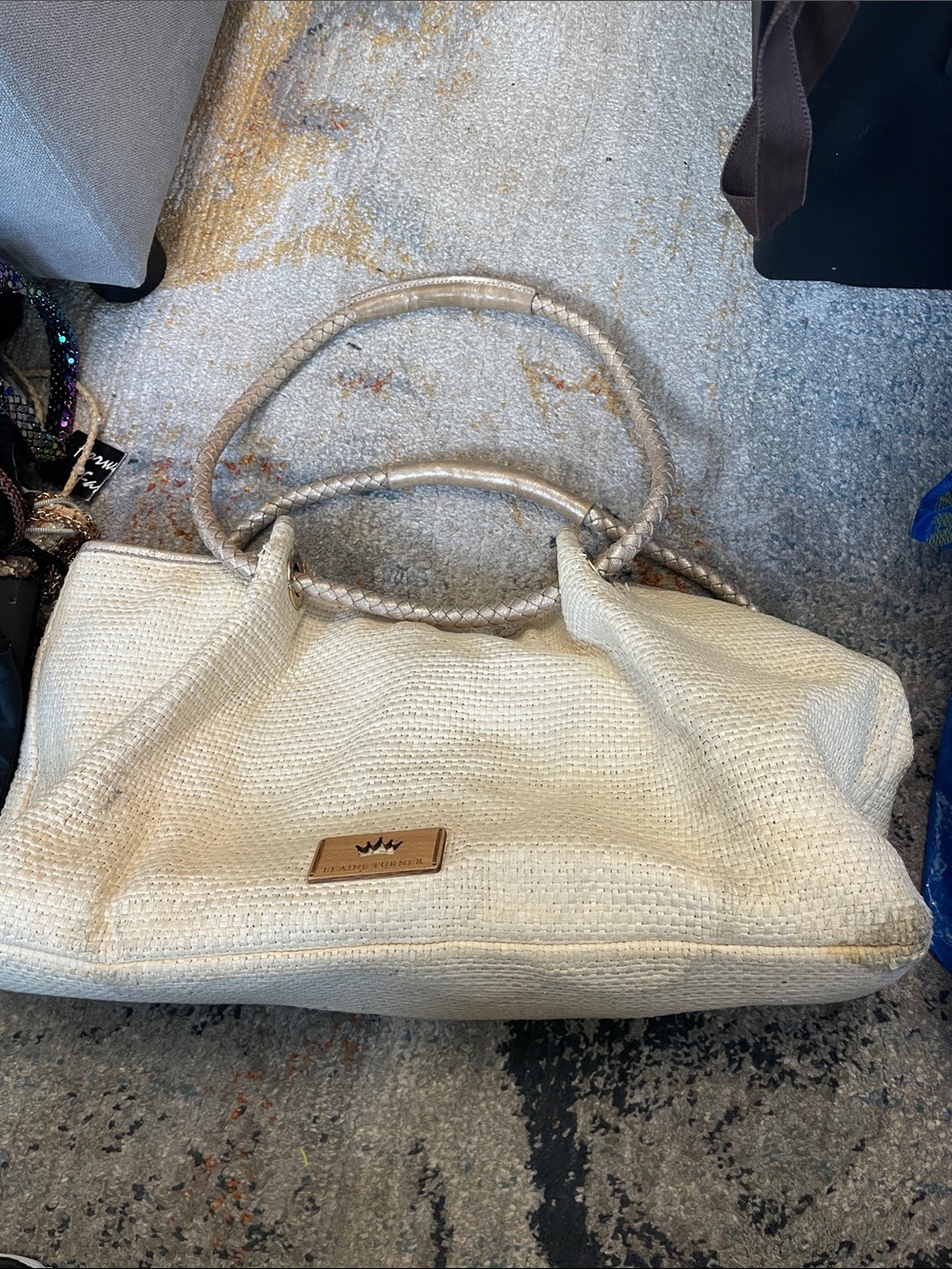 Elaine Turner Cream Woven Tote Bag with Braided Handles